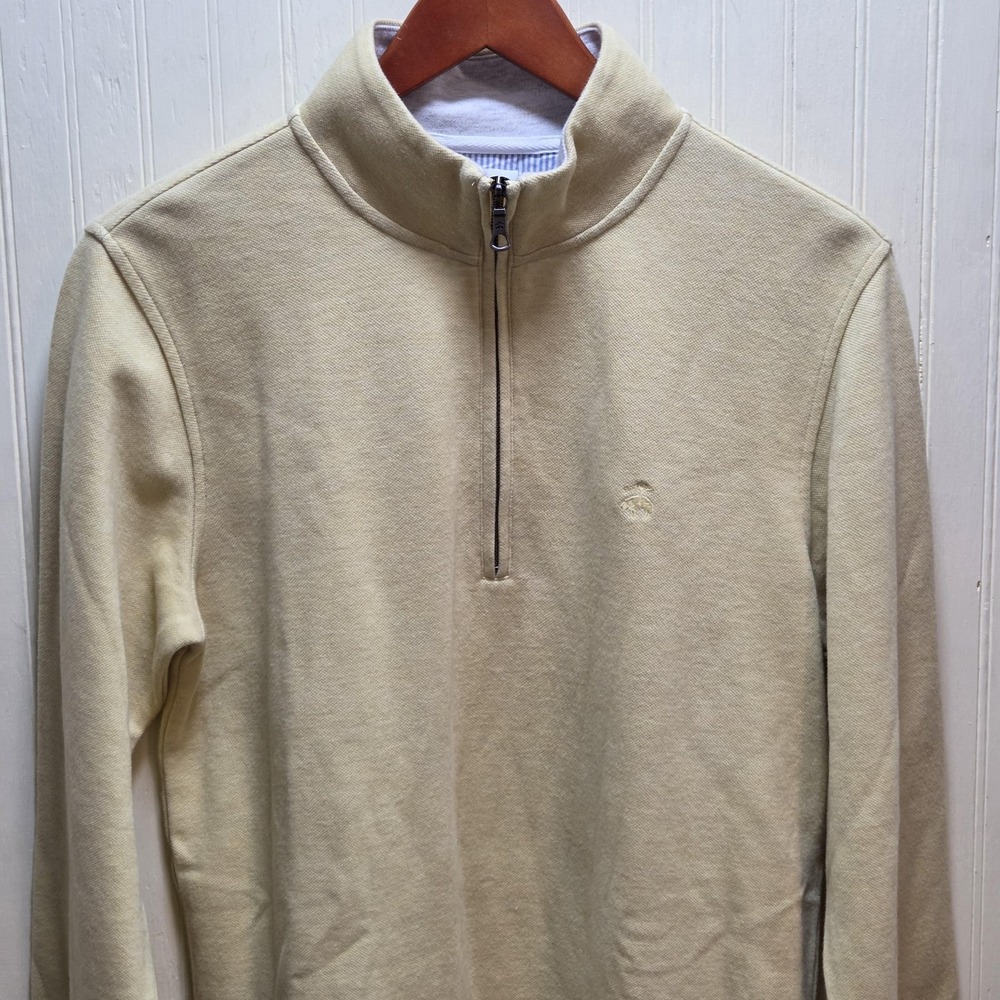 Brooks Brothers Quarter Zip Pullover Mens Small Yellow Pique Cotton Blend